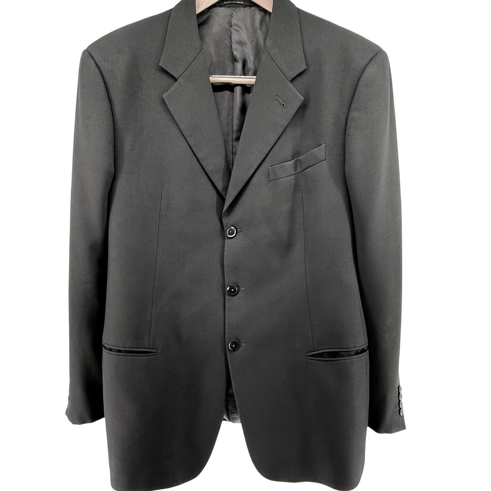 Armani Collezioni Mens Black Wool Blazer Jacket Made‎ in Italy 44L